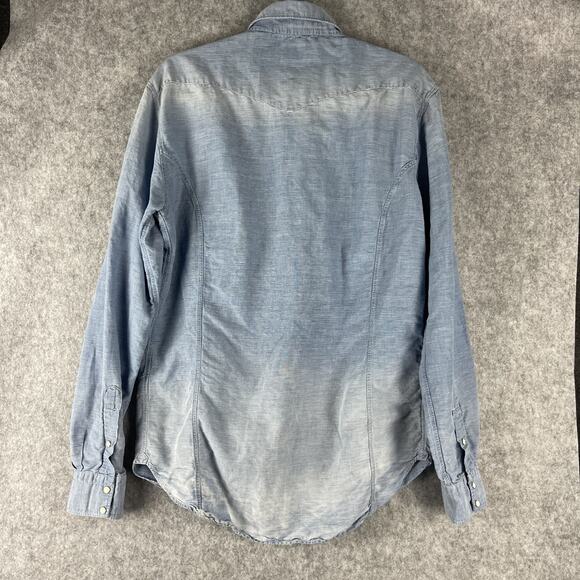 Culturata Linen Blend Western Shirt Men Large 16.5 42 Blue Faded Pearl Snap Itay - Picture 8 of 13